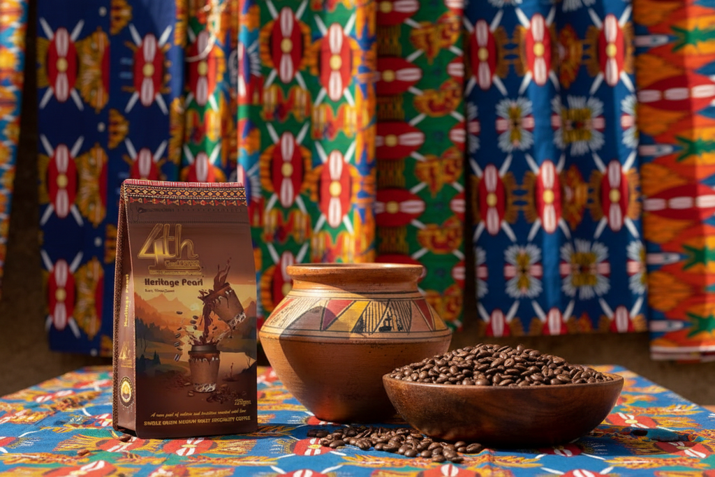 Heritage Pearl with traditional African pottery and Kenyan fabric patterns