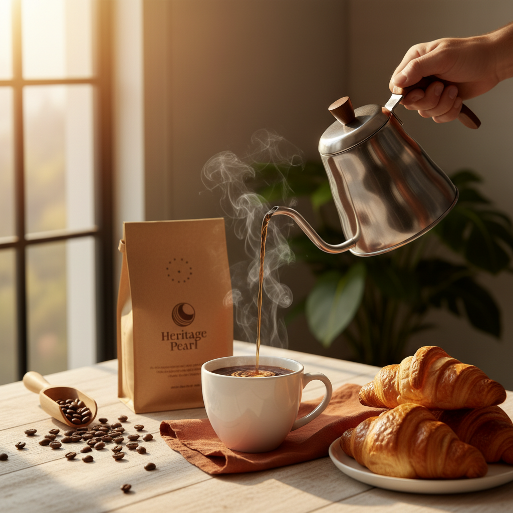 Heritage Pearl coffee being poured - lifestyle shot